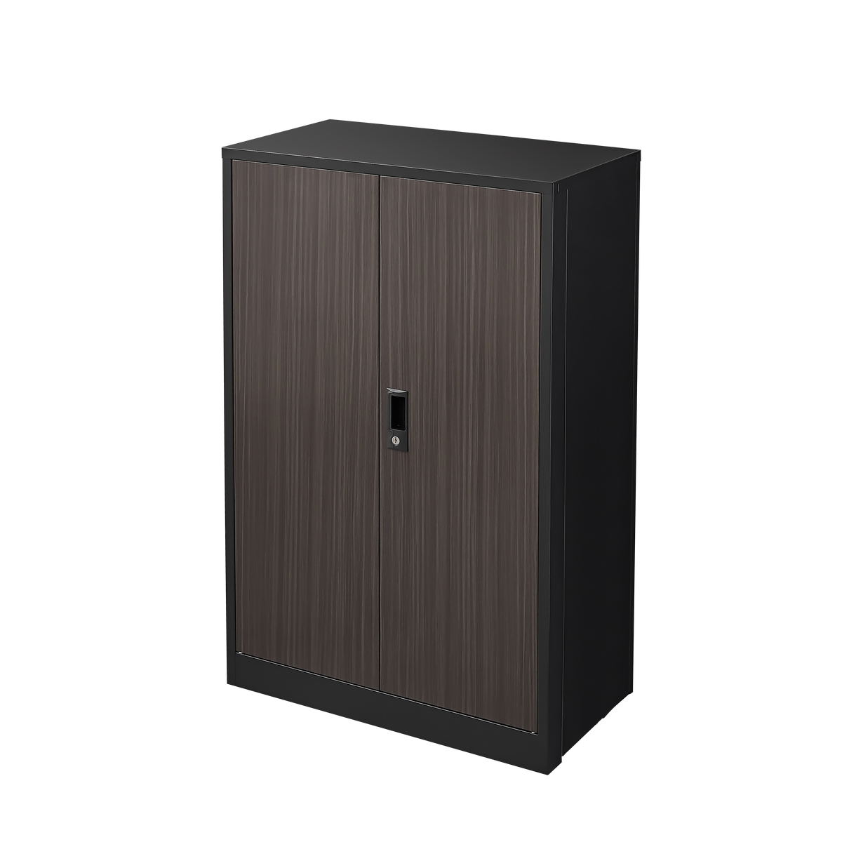 Folding metal storage cabinet with locking doors