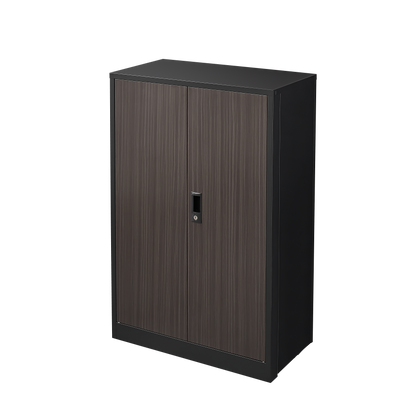 Folding metal storage cabinet with locking doors