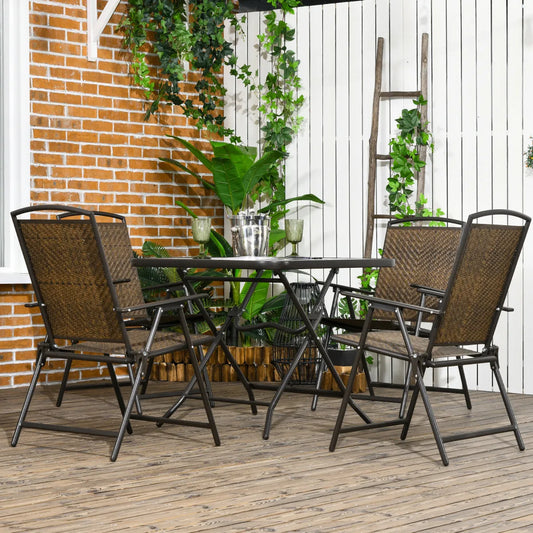 5-Piece Foldable Wicker Patio Dining Set with Umbrella Hole, Dark Brown