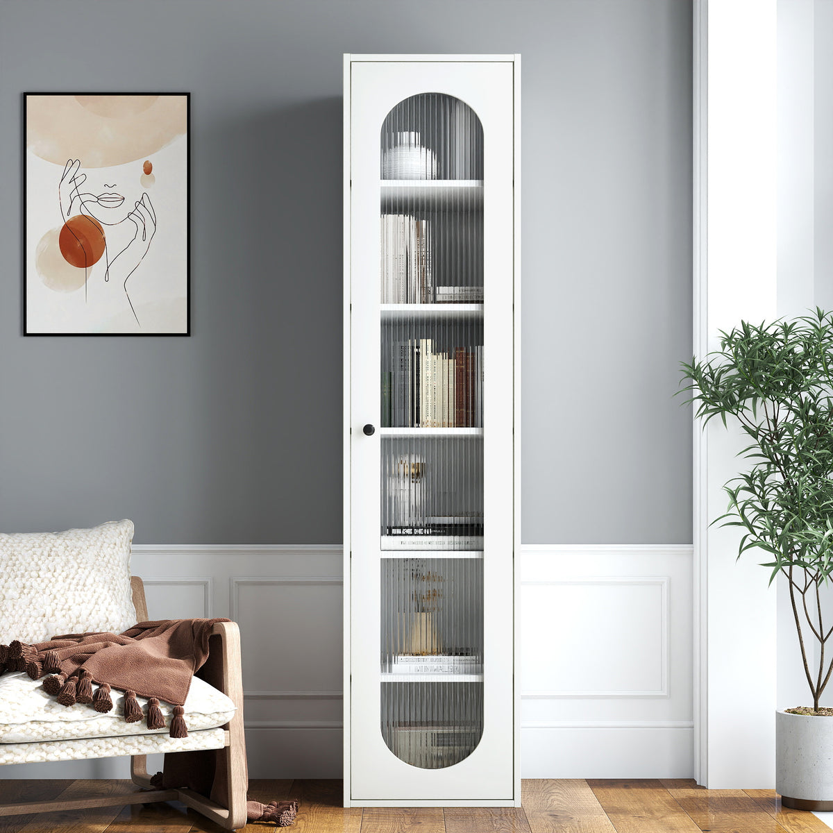 Tall glass-door display cabinet and bookshelf