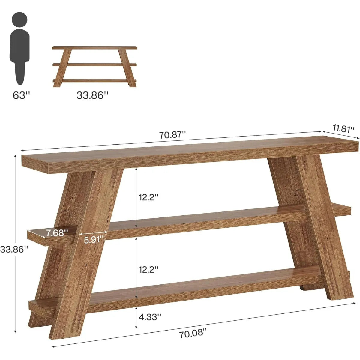 Extra Long 3-Tier Console Table with Storage – view 2
