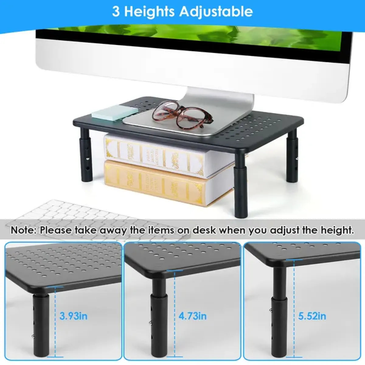 Height-Adjustable Monitor Stand Riser – Vented Desk Organizer