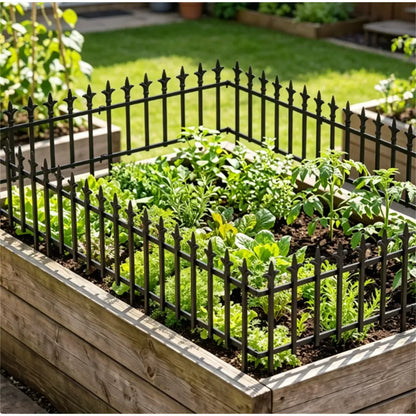 Foldable Decorative Metal Garden Border Fence, 10-Pack, Black