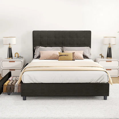 Queen Upholstered Vertical Channel Bed Frame with Storage Drawers – view 5