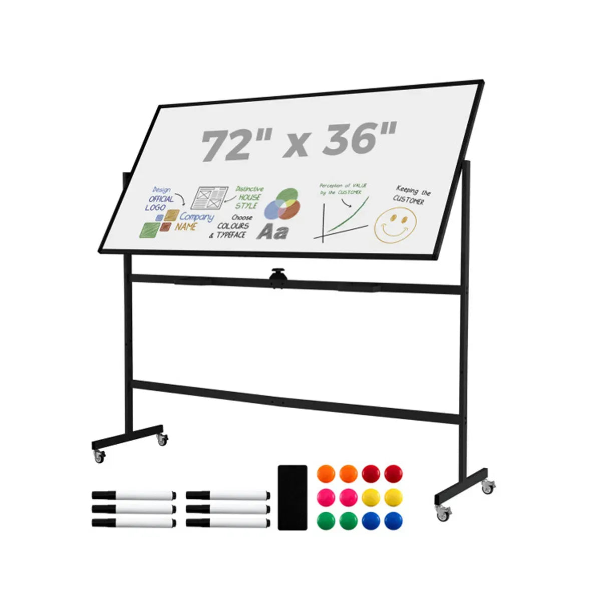 360° Rotating Double-Sided Magnetic Whiteboard – Rolling Dry Erase Board on Stand