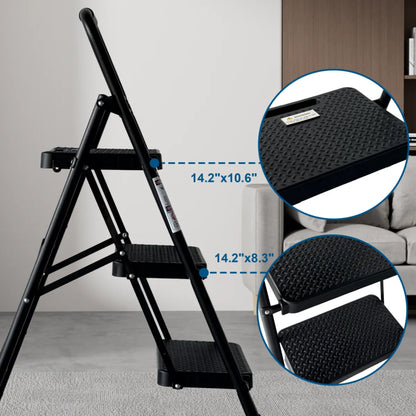 3-Step Folding Step Stool – Anti-Slip Steel Ladder