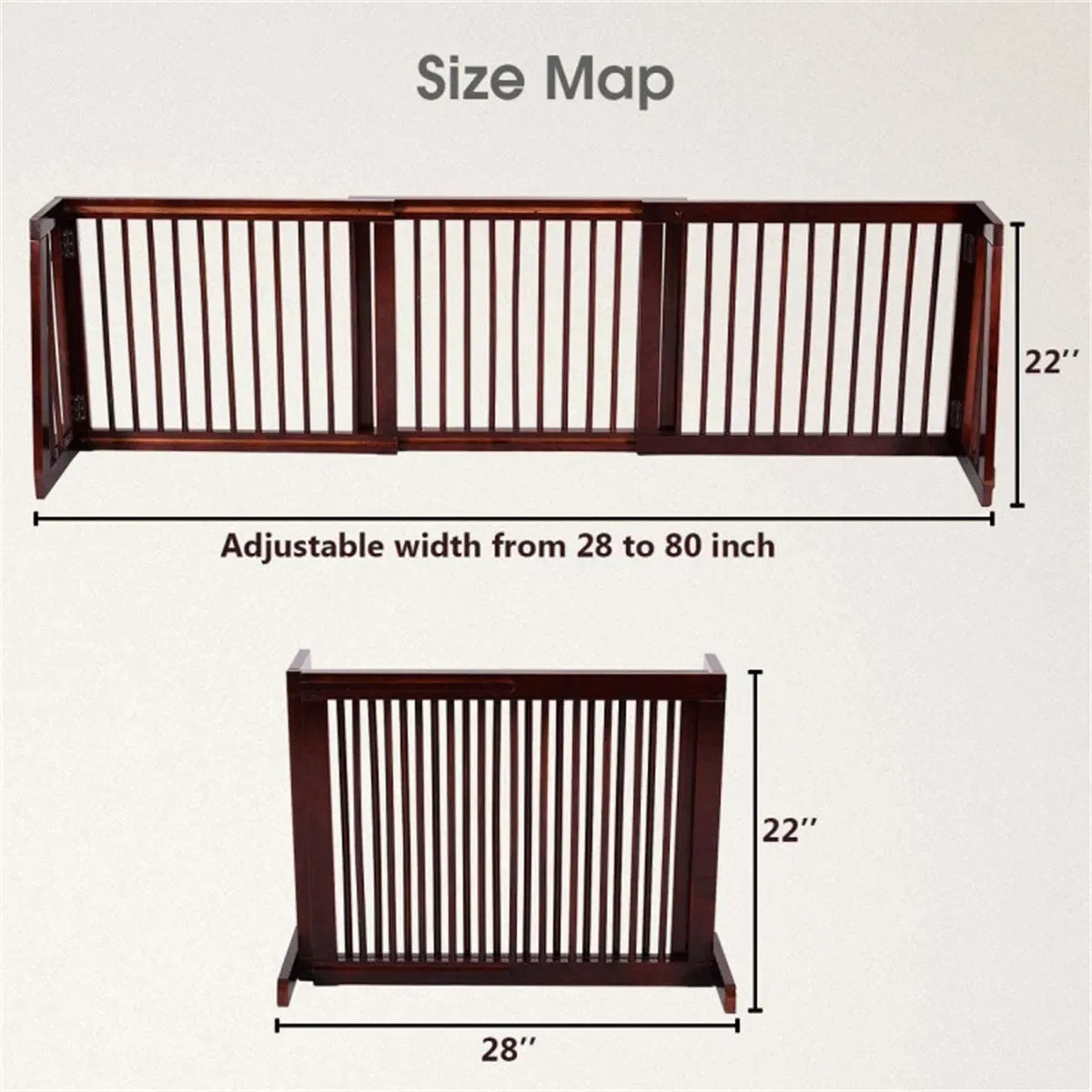 3-Panel Wooden Freestanding Pet Gate, Adjustable Length