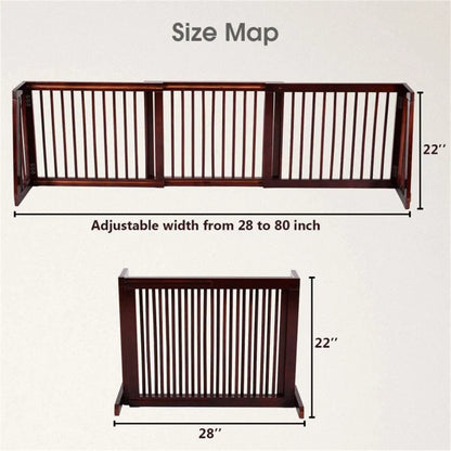 3-Panel Wooden Freestanding Pet Gate, Adjustable Length