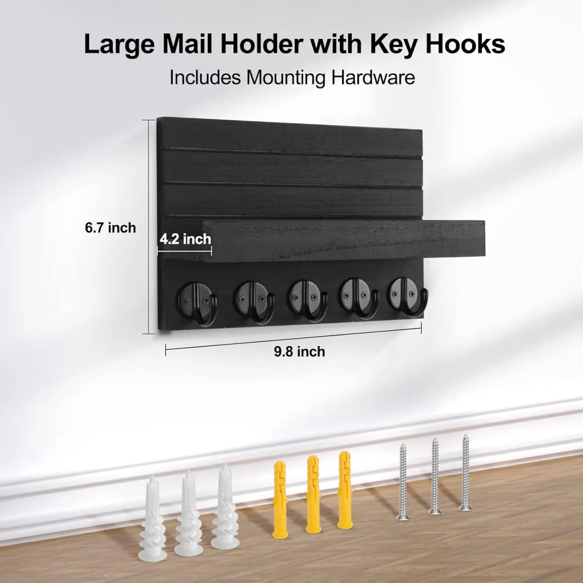 Wall Key Holder with Shelf, Decorative Mail Organizer, Paulownia Wood