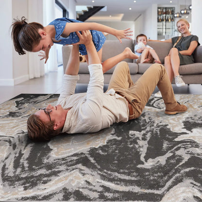 Abstract Runner Rug, Grey