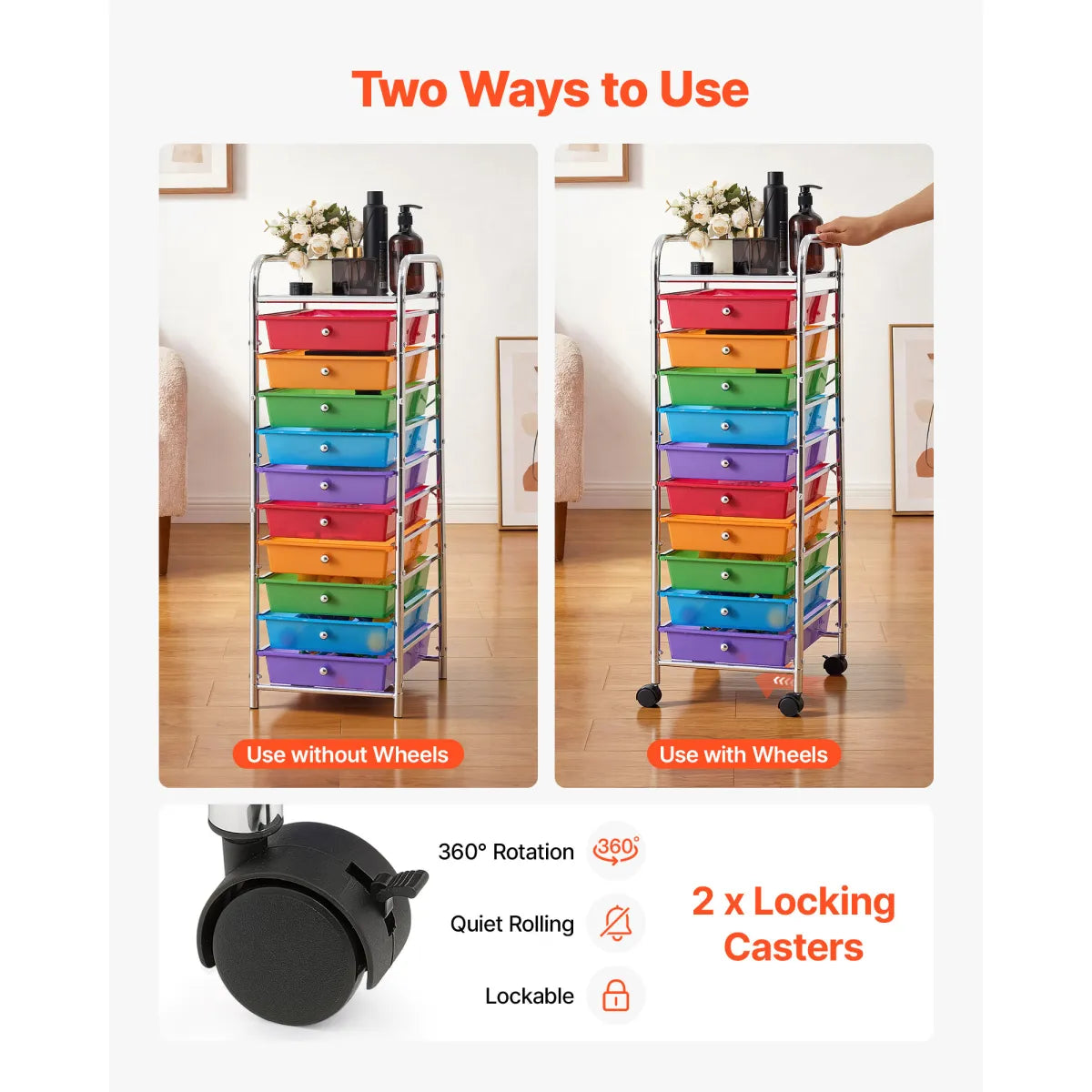 10-Drawer Rolling Storage Cart – Mobile Utility Organizer