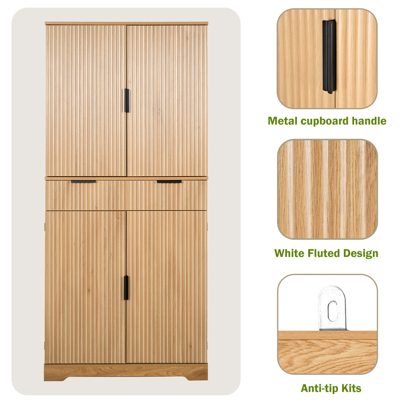 72 inch fluted pantry cabinet, oak
