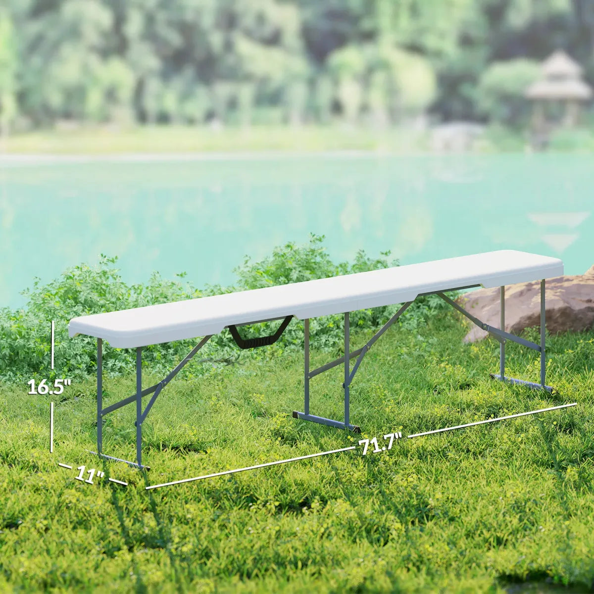 Folding Outdoor Bench Set of 2 – Weatherproof HDPE Camping & Garden Benches, White – view 6