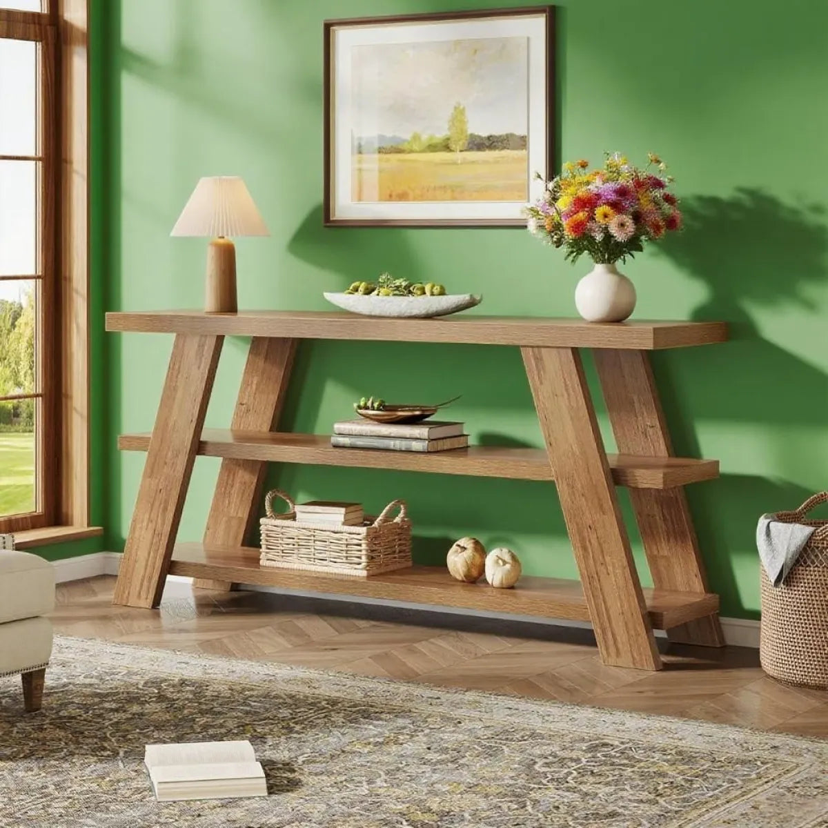 Extra Long 3-Tier Console Table with Storage – view 4