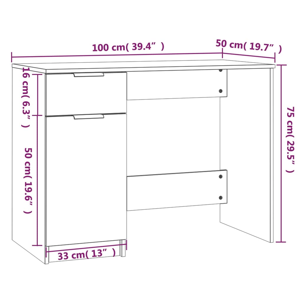 Textured engineered wood desk, 100cm