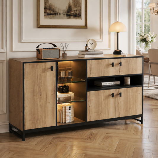 Modern sideboard cabinet with glass shelves