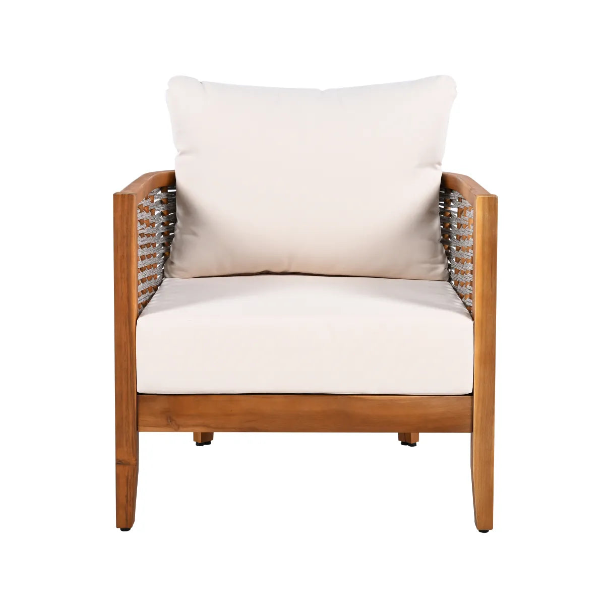 Outdoor Tub Armchair with Woven Rope, Teak Finish