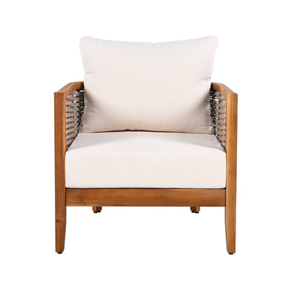 Outdoor Tub Armchair with Woven Rope, Teak Finish