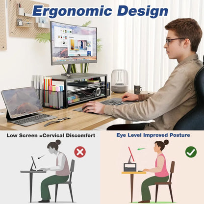 2-Tier Monitor Stand with Desk Organizer – Computer Riser with Storage
