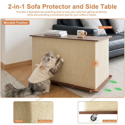 2-in-1 Cat Scratcher Side Table for Couch, Wood