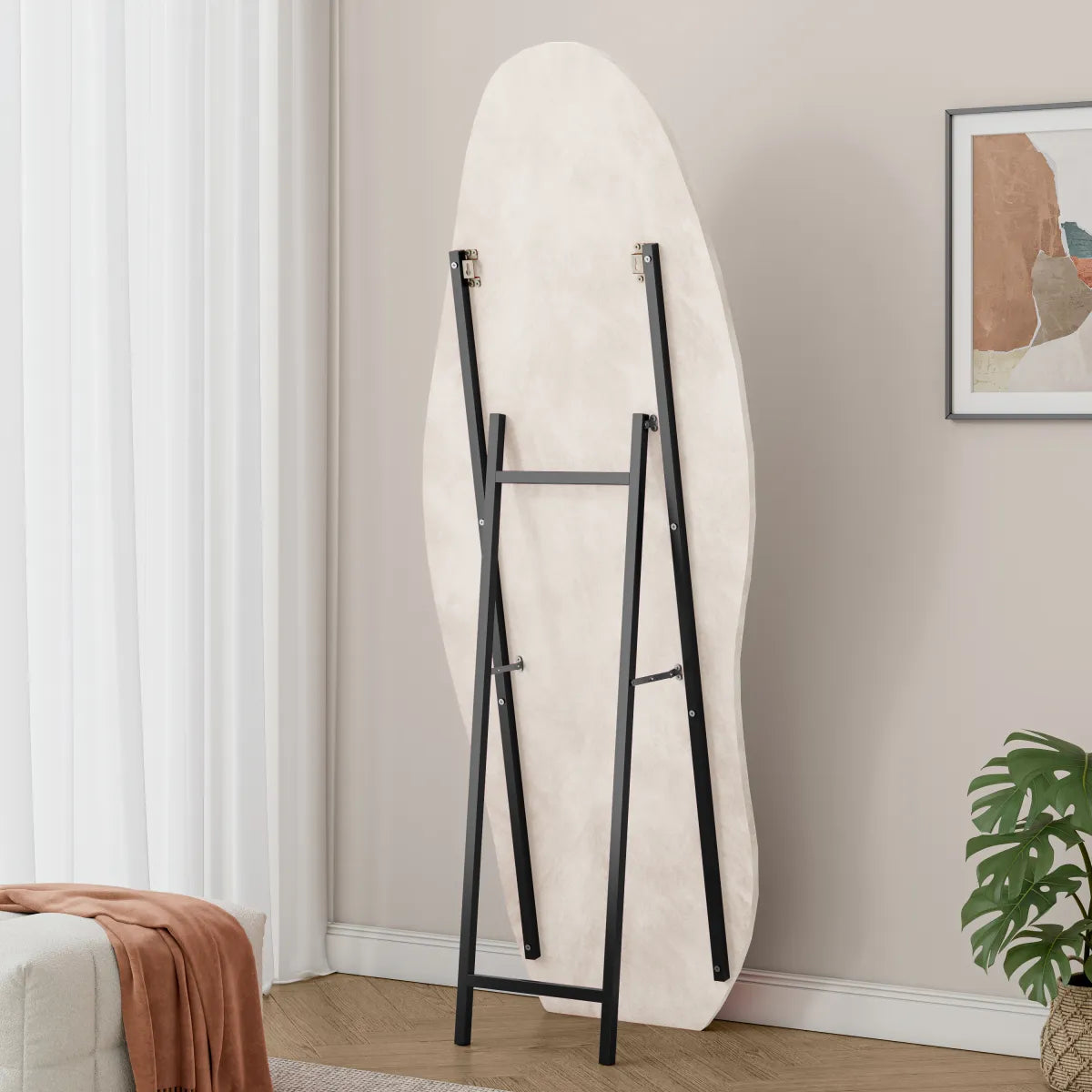 Full-Length Floor Mirror with Flannel-Wrapped Frame – Leaning Wall Mirror