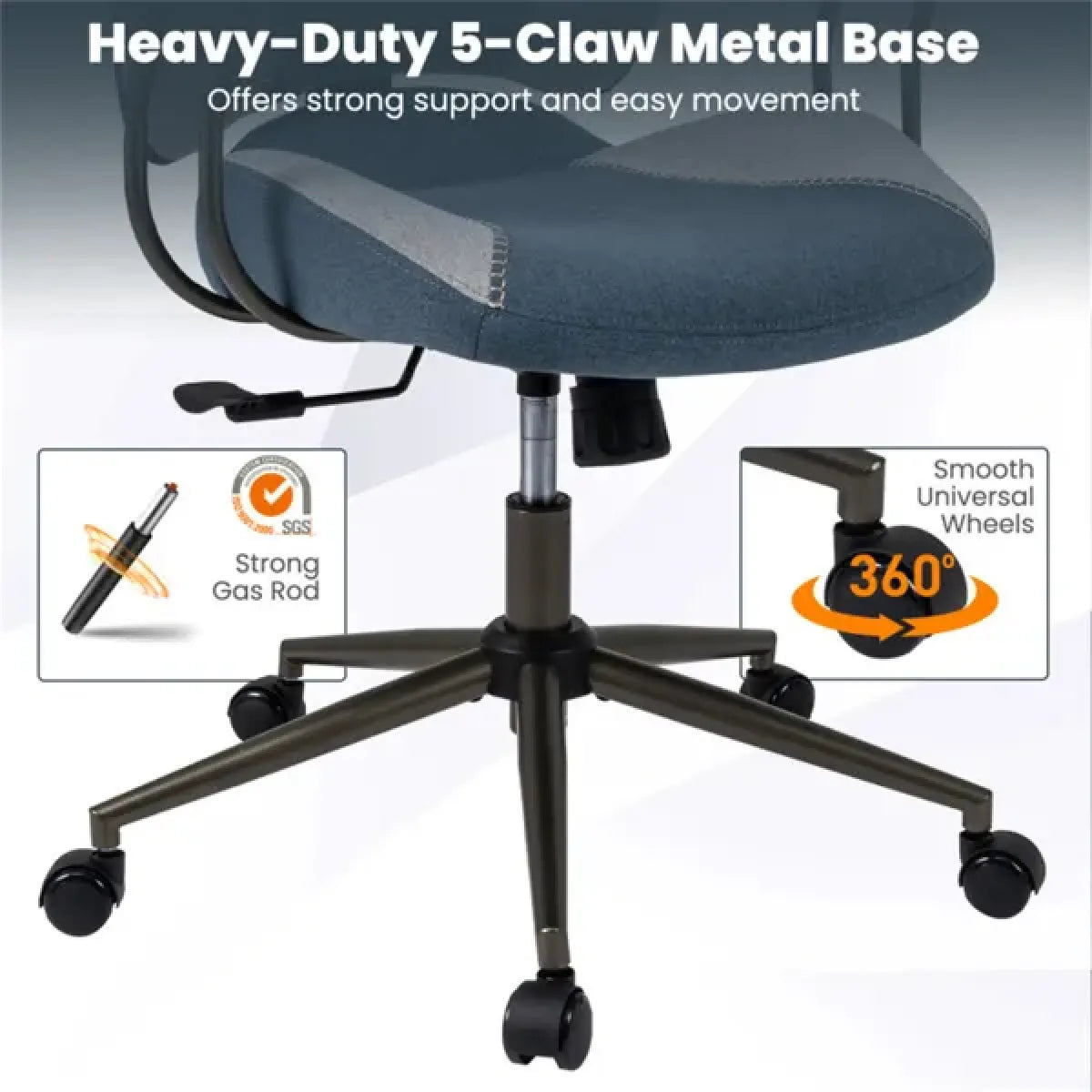 Gray Blue Color-Blocking Office Chair with 2D Adjustable Headrest