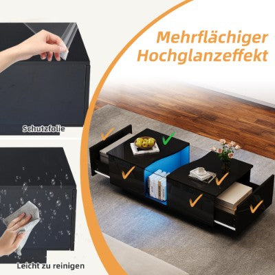 LED coffee table with hollow acrylic center, black