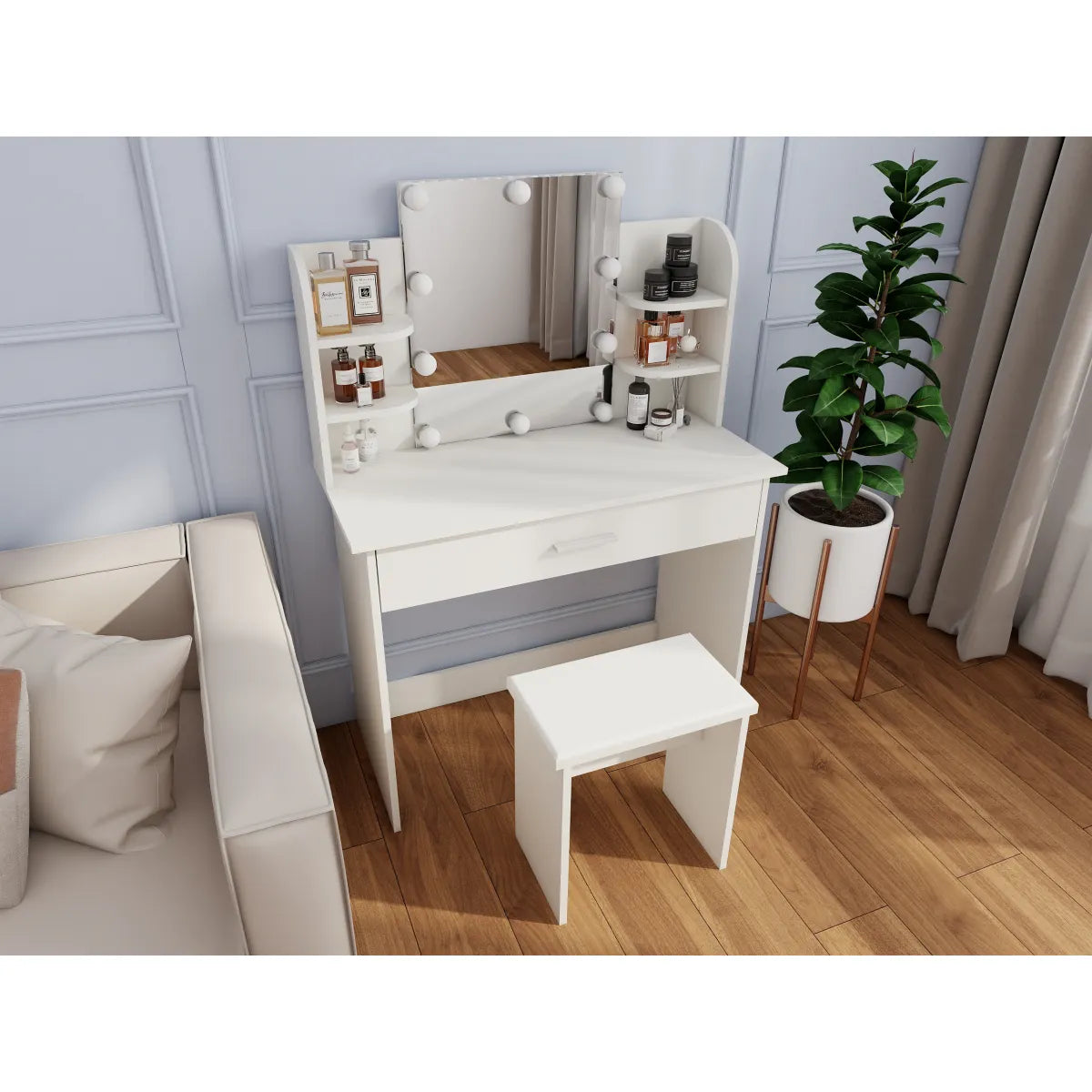 Vanity Table with Adjustable Mirror & Stool