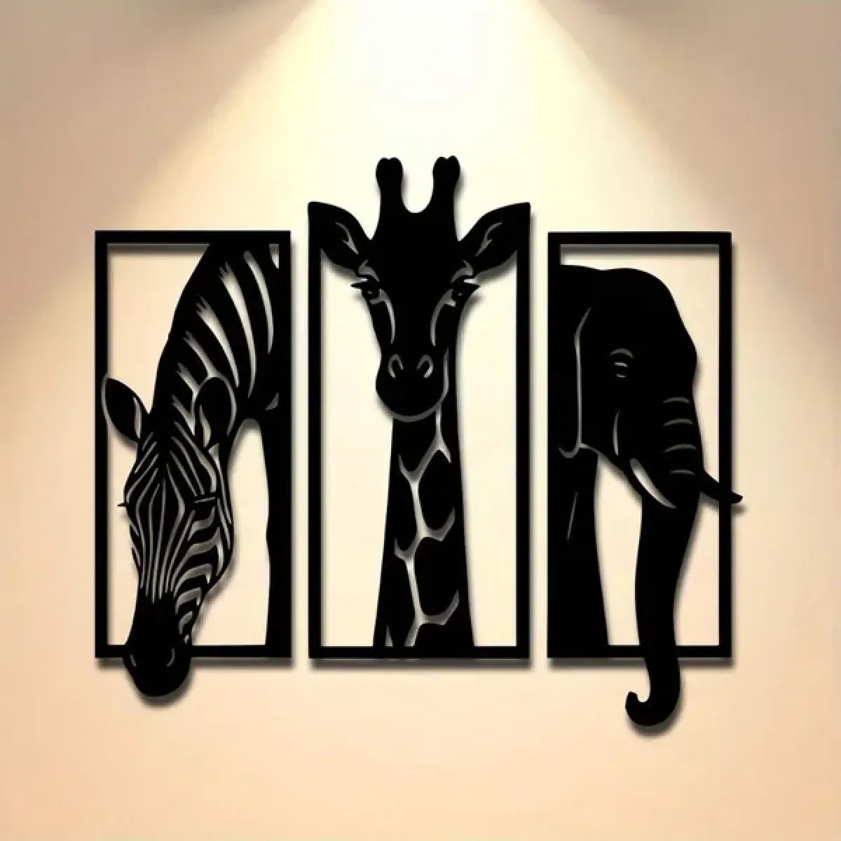 3-Piece Metal African Animal Wall Art Set, Zebra, Giraffe and Elephant Home Decor