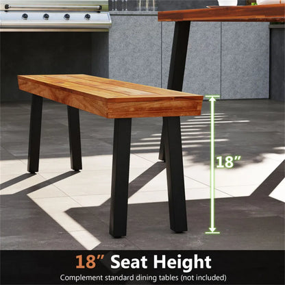Acacia Wood Garden Bench with Adjustable Foot Pads for Outdoor Dining