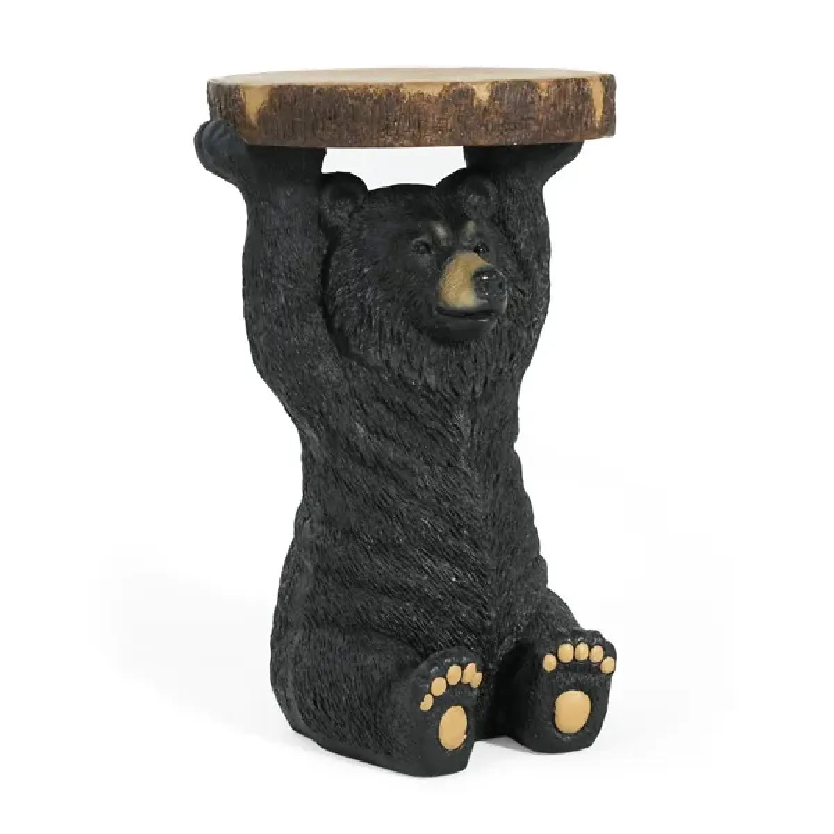 Black Bear Statue Side Table, Hand-Painted Sculpture End Table