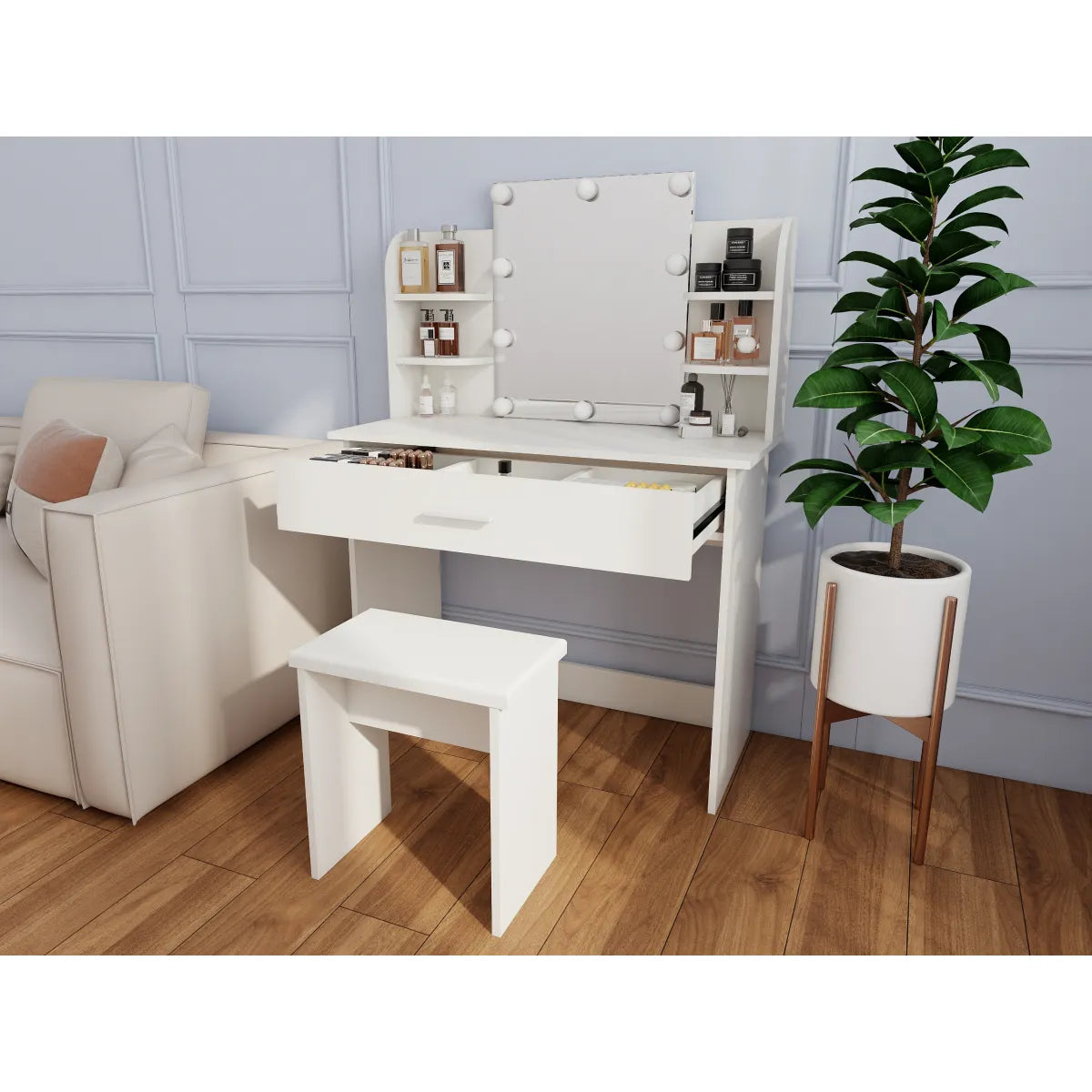 Vanity Table with Adjustable Mirror & Stool