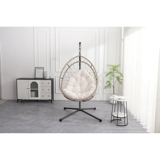 Egg-Shaped Hanging Swing Chair with Stand, Beige