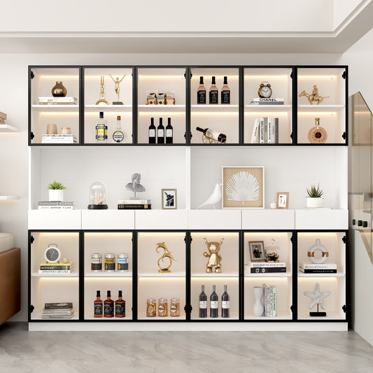 Extra-wide 200cm glass display cabinet with LED