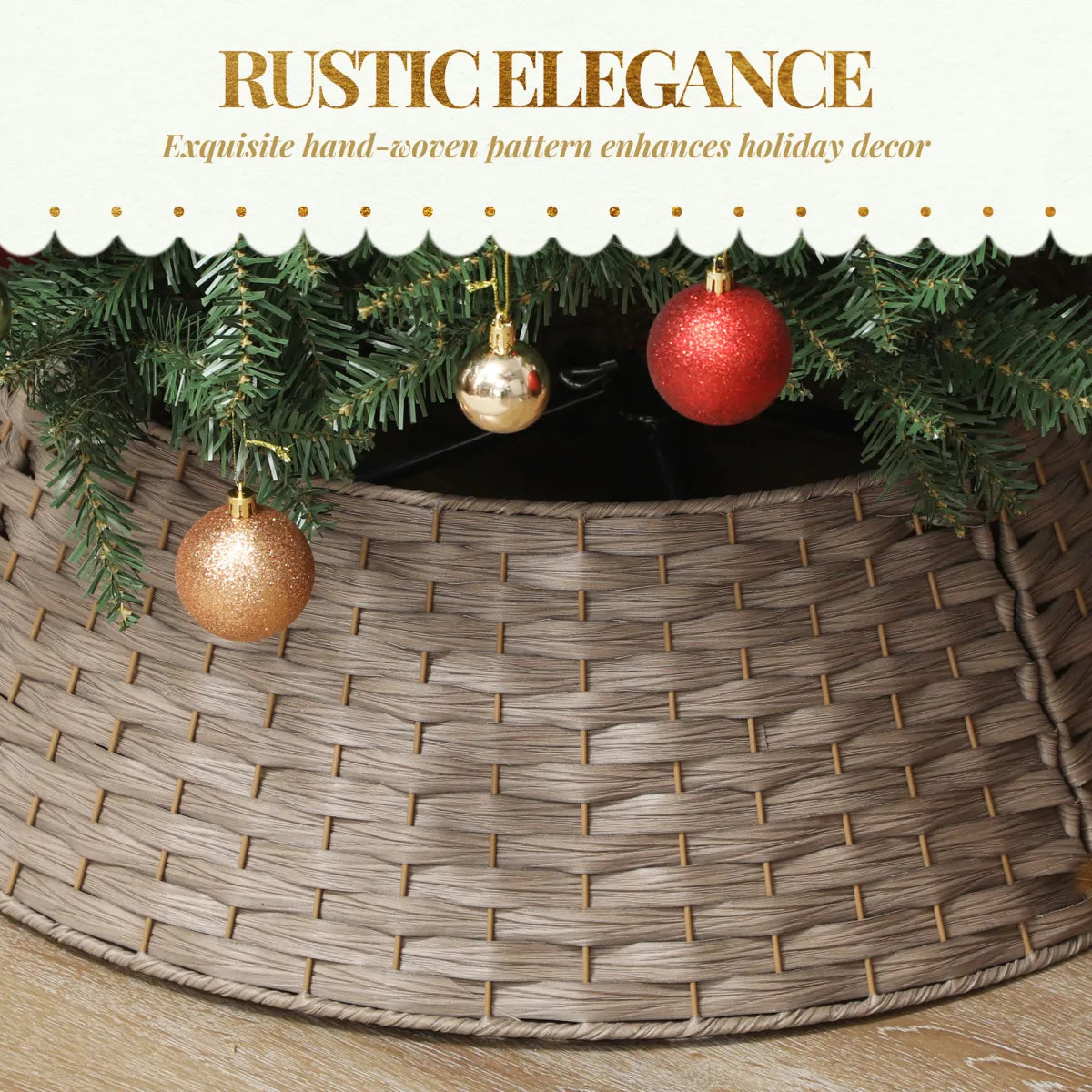 27" Rustic Woven Christmas Tree Collar, Coffee