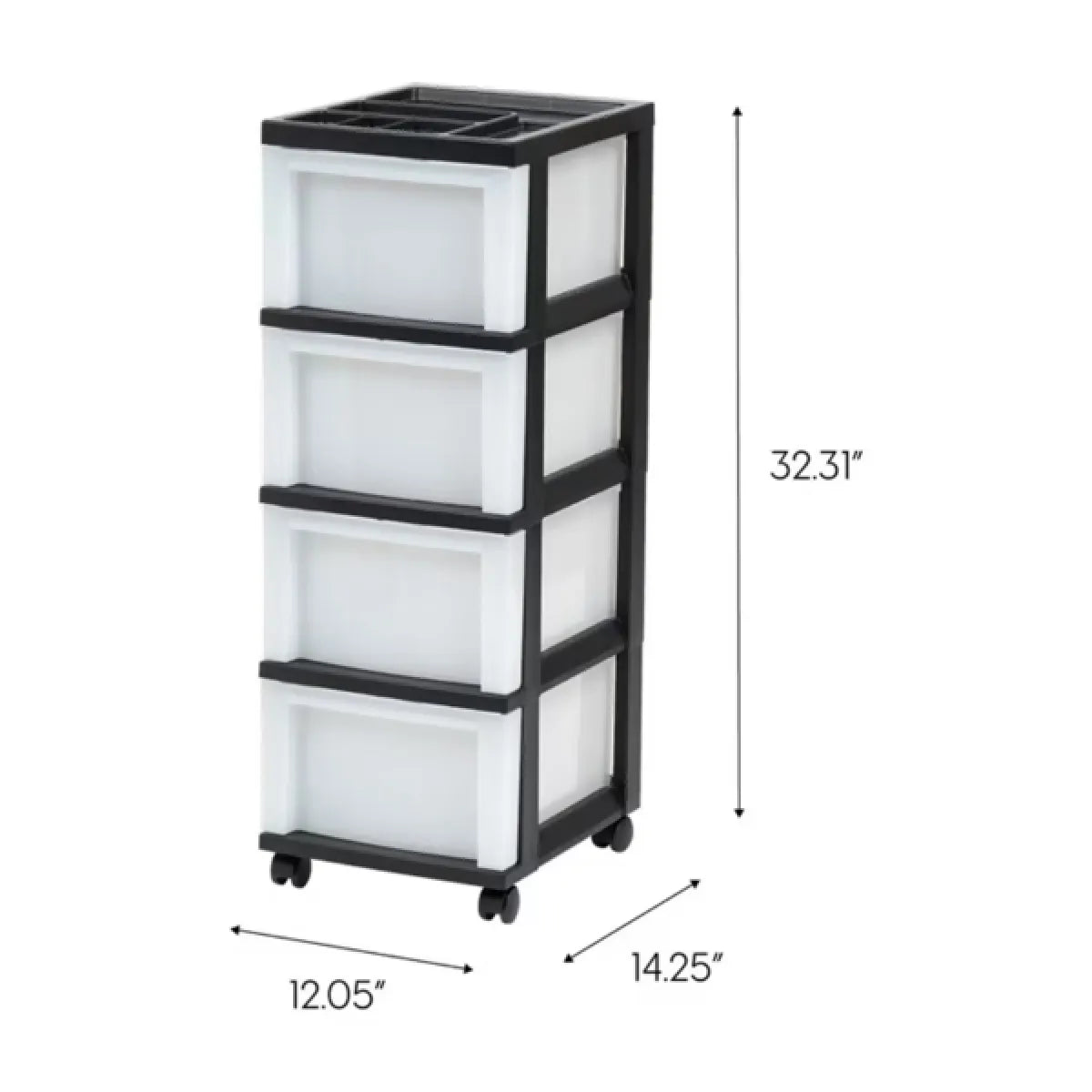4-Drawer Narrow Rolling Storage Cart with Organizer Top, Black
