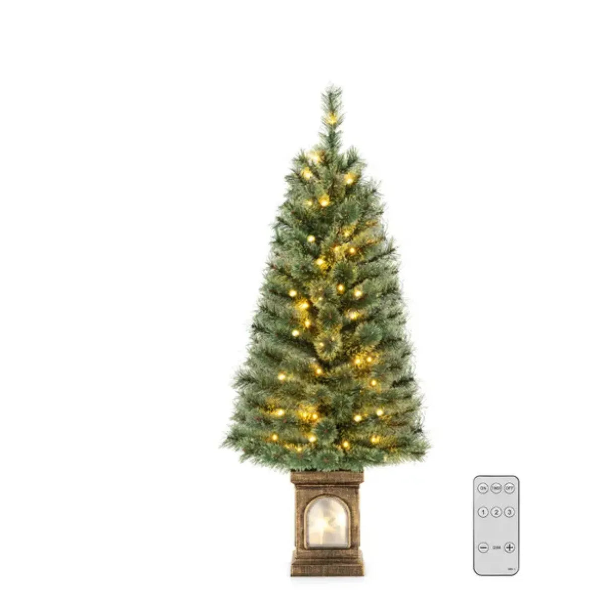 4 Ft Pre-Lit Potted Artificial Christmas Tree with Pine Needles
