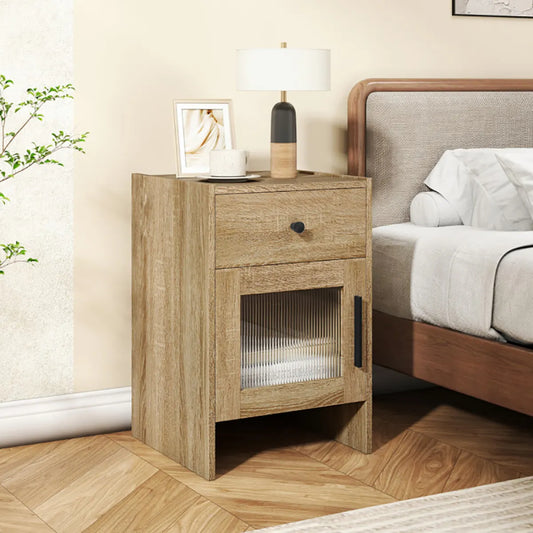 Nightstand with Drawer and Cabinet – Antique Brush White End Table