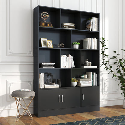 70.87 inch cube bookshelf with cabinet, black
