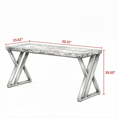Industrial writing desk with Z-shaped legs, rustic wood and black
