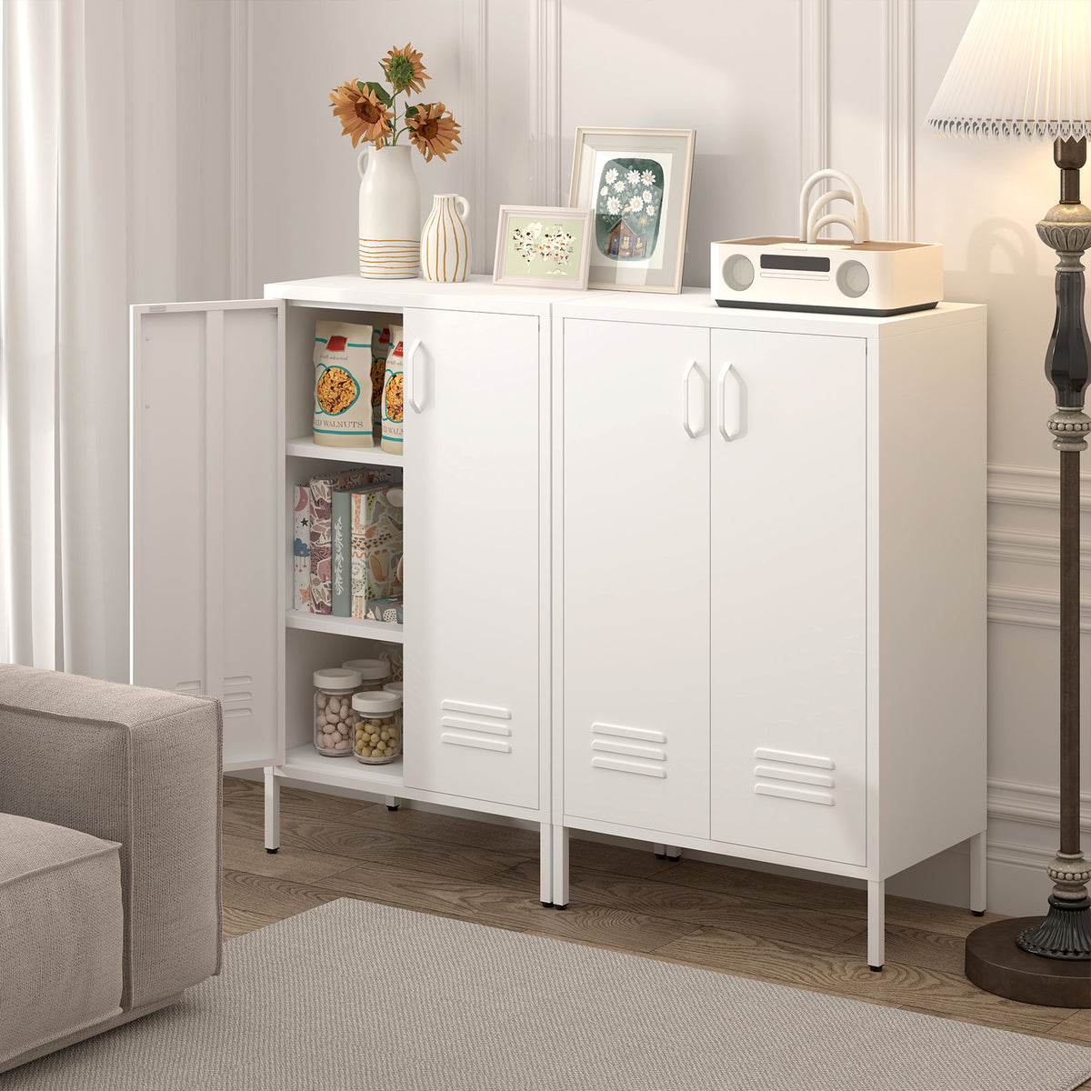 White steel storage cabinet with 2 doors