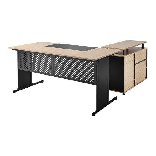 L-shaped executive desk with lockable drawers