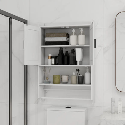 Bathroom Wall Cabinet with Adjustable Shelf, Towel Bar and Paper Holder, White