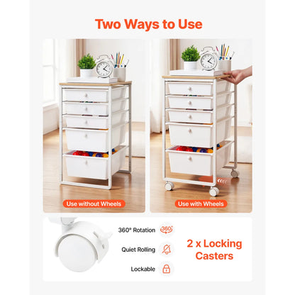5-Drawer Rolling Storage Cart – Mobile Utility Organizer