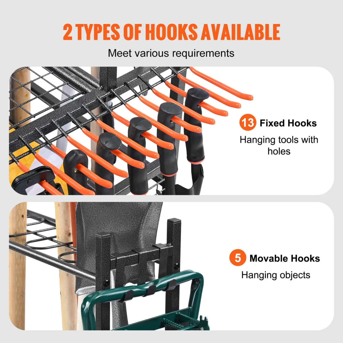 16-Slot Rolling Garden Tool Organizer Rack, Black