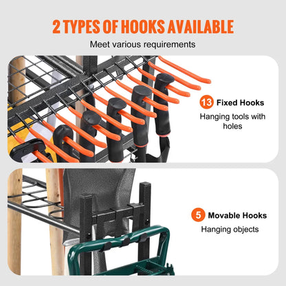 16-Slot Rolling Garden Tool Organizer Rack, Black
