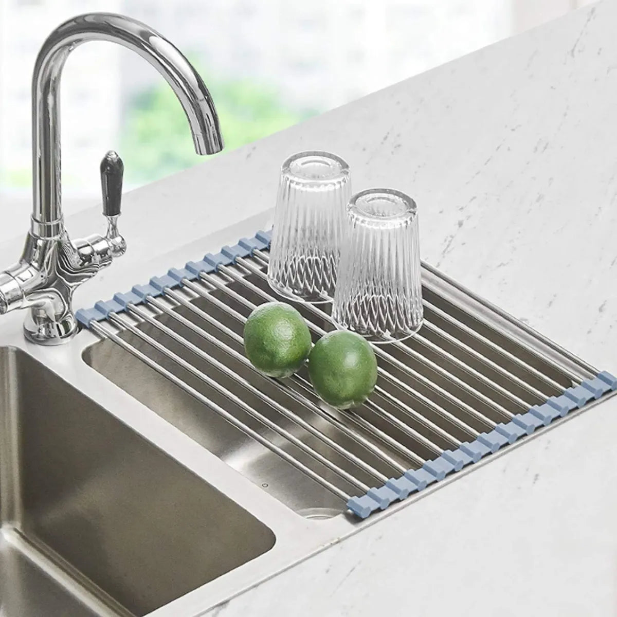 Roll-Up Dish Drying Rack – Over-the-Sink Foldable Stainless Steel Drainer