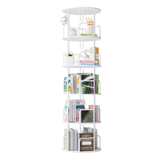 5-Tier Rotating Spinning Bookcase Tower, White
