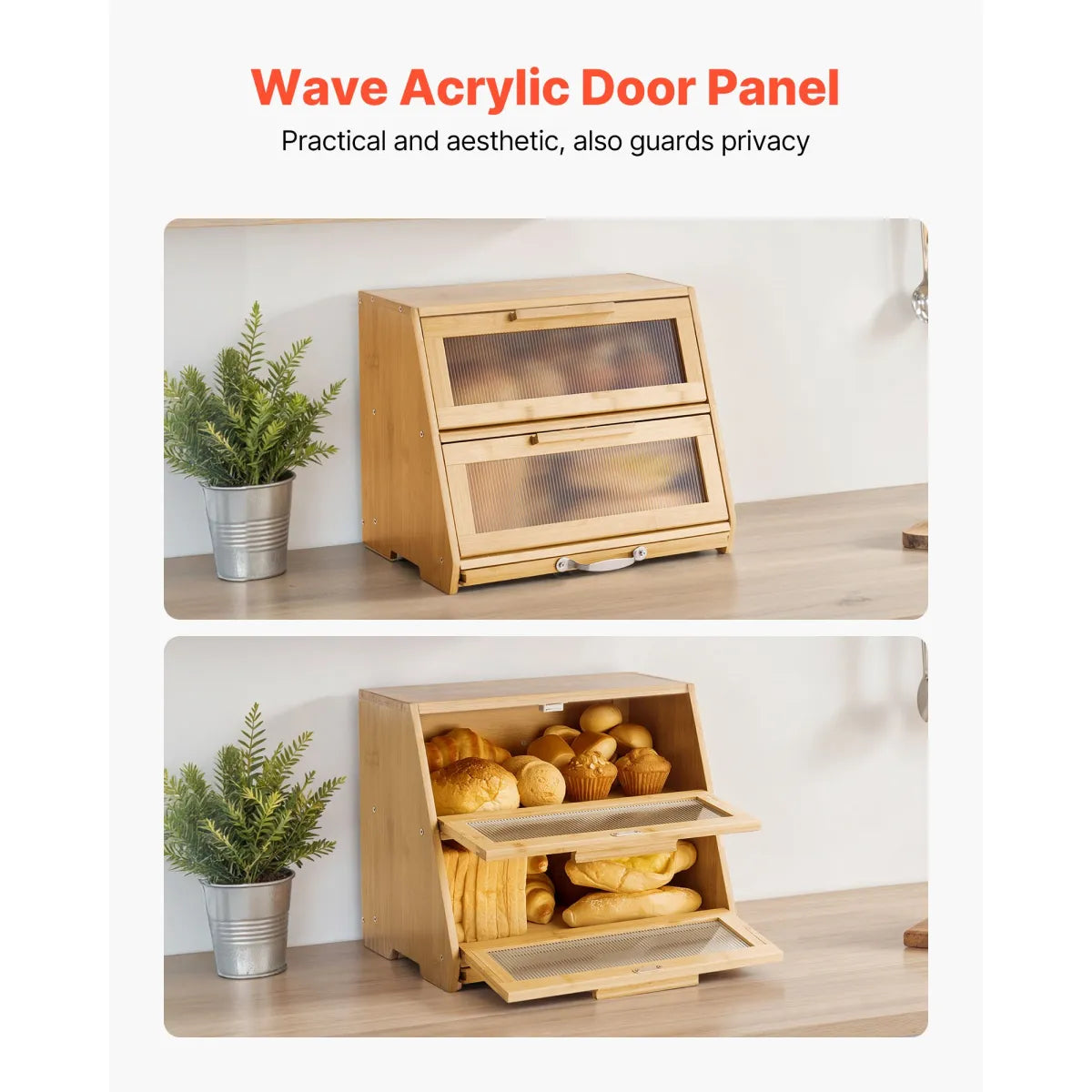 Double-Layer Bamboo Bread Box – Kitchen Counter Storage Container
