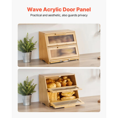 Double-Layer Bamboo Bread Box – Kitchen Counter Storage Container